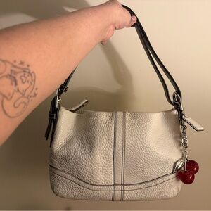 White Coach Shoulder Bag with Brown Accent